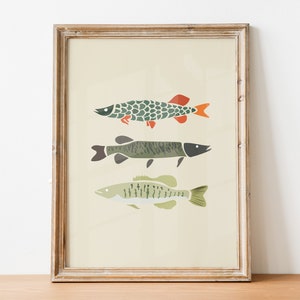 Digital Prints Fishing Wall Art, Bass, Pike, Muskie, Large Printable Art image 3