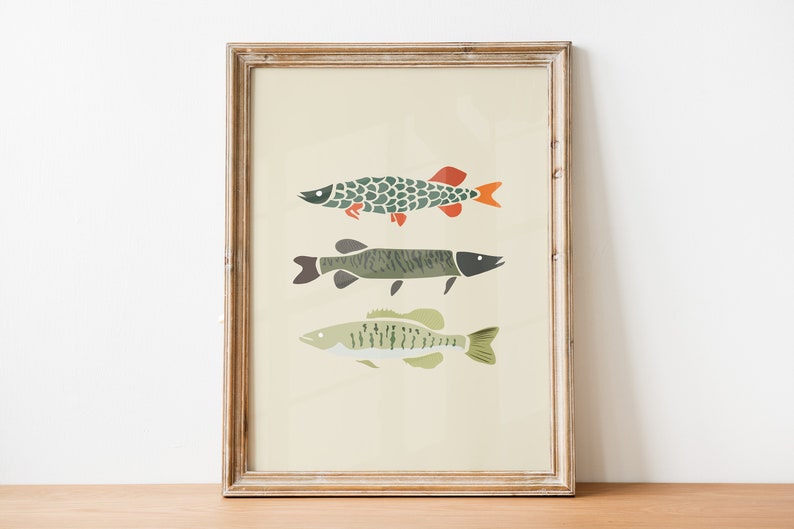 Digital Prints Fishing Wall Art, Bass, Pike, Muskie, Large Printable Art image 3