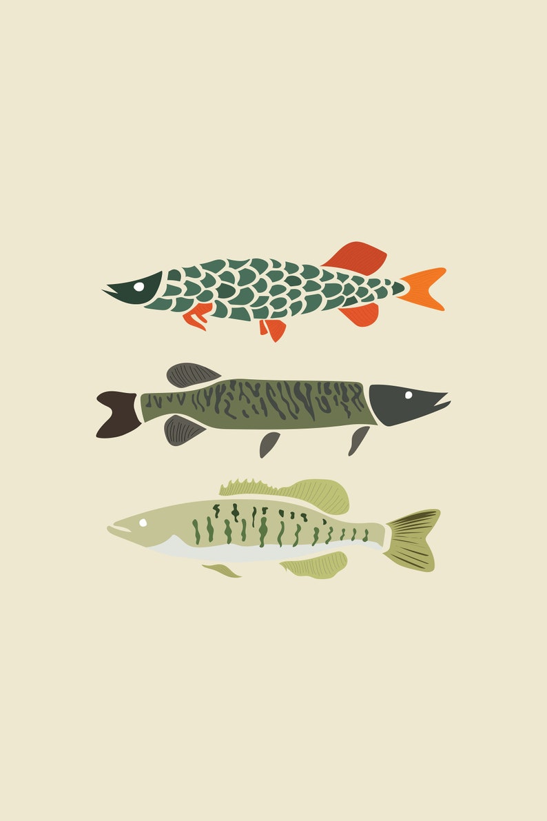 Digital Prints Fishing Wall Art, Bass, Pike, Muskie, Large Printable Art image 4