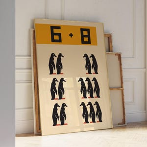 Freche Mathe-Illustration – Lustiges Mathe-Poster – Vintage Lernposter – Lernspaß-Druck – Counting Poster Illustration – Pinguin Poster Druck