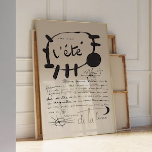 Joan Miro Print – Vintage L&#39;été Exhibition Poster – Black Beige Wall Art – Modern Minimalist Abstract Line Sketch Decor – Birthday Gift Idea