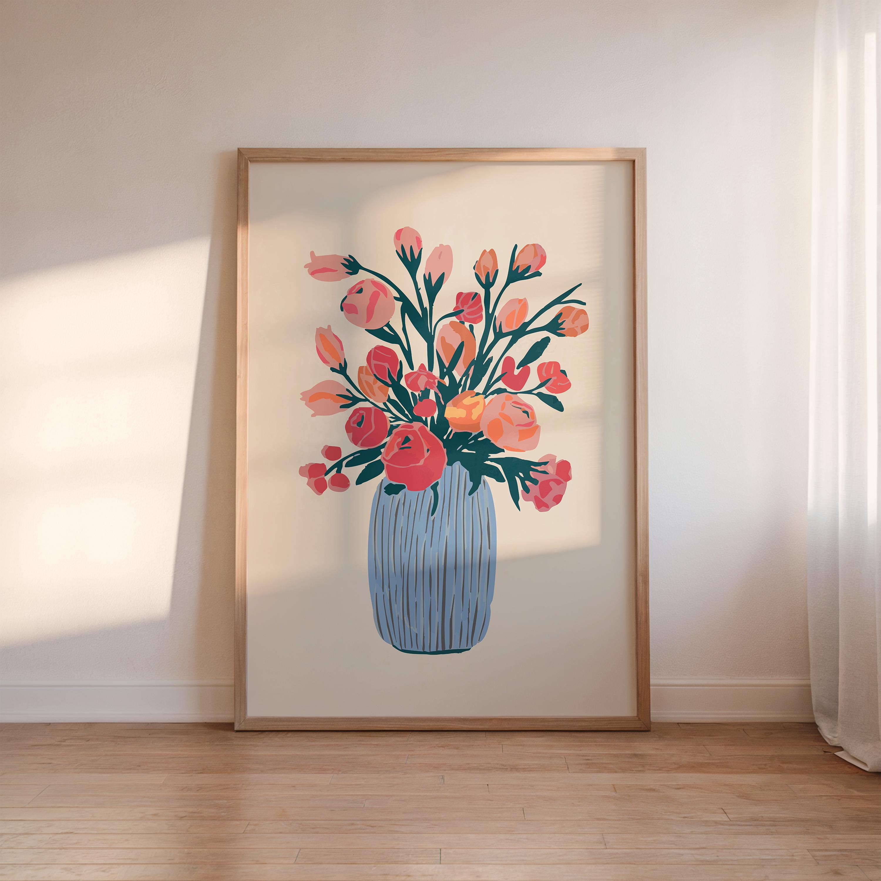Flower Print Blue Pink Floral Print, Blush Pink Blue Wildflower Wall Art Aesthetic Vintage Flower Exhibition Wall Art Digital Download Print