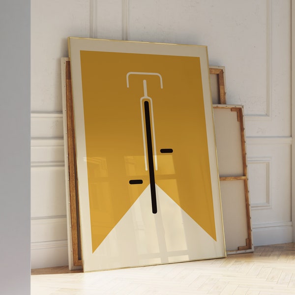 Yellow Poster for Living Room – Yellow Bauhaus Poster – Vintage mid-century style – Yellow Biking Poster – Mid-Century Yellow Art – Digital