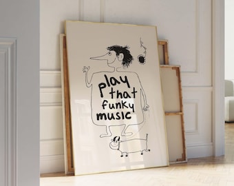 play that funky poster print – retro music poster – 70s music poster – retro music wall art song lyrics art – retro jazz print jazz poster