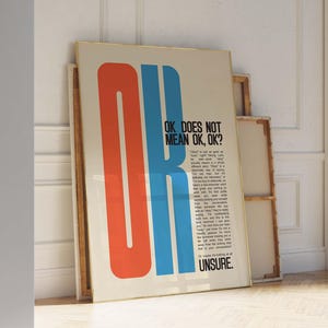 Ok Print, Grafikdesign Poster, Ausstellungsplakat Bauhaus, Cool Poster, Typ Poster, Orange Blauer Druck, Ausstellungswandkunst, Gen Z Wandkunst