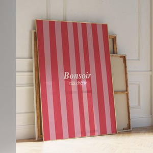 Poster à rayures roses - Impression d'art à rayures roses et rouges - Décoration de chambre BCBG joyeuse - Art mural imprimable rose et rouge - Poster Lignes dessinées à la main
