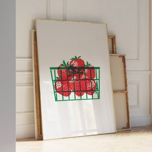 Strawberry Print Retro Simple Strawberry Poster Trendy Wall Art Vintage Food Print Art Kitchen Art Strawberry Decor Fruit Wall Art Printable