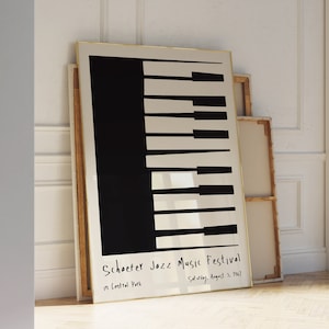 Klavier Ausstellung Französisches Poster Beige Weiß Ästhetischer Wanddekor Einzigartiges Plakat Illustration Druckplakat Ausstellung Vintage Retro Trendy Geschenk