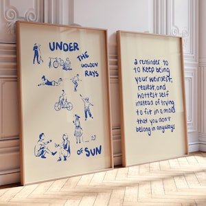 Blaues Poster Set – Ausstellungswandkunst – Ästhetische Wandkunst – Trendy Blue Print – Typografie Print – Erinnerungsdruck – Blau Trendy Print