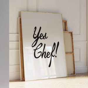 Yes Chef Poster Mid Century Print The Bear Kitchen Wall Art Bon Appetit French Quote Poster  Minimalistic Kitchen Print Typography Print