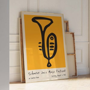 Trumpet Poster Exhibition Jazz Festival Poster Aesthetic Home Wall Decor Art Yellow Illustration 18x24 poster 16x20 print retro