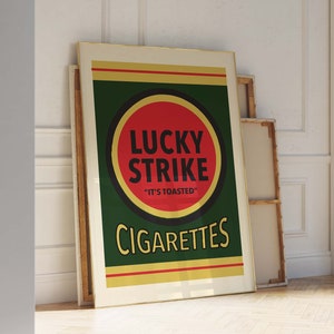 Lucky Strike Poster – Cigarette Poster – Advertisement Poster – Vintage Cigarettes – Bar Cart Art – Cigarette Art – Poster Print