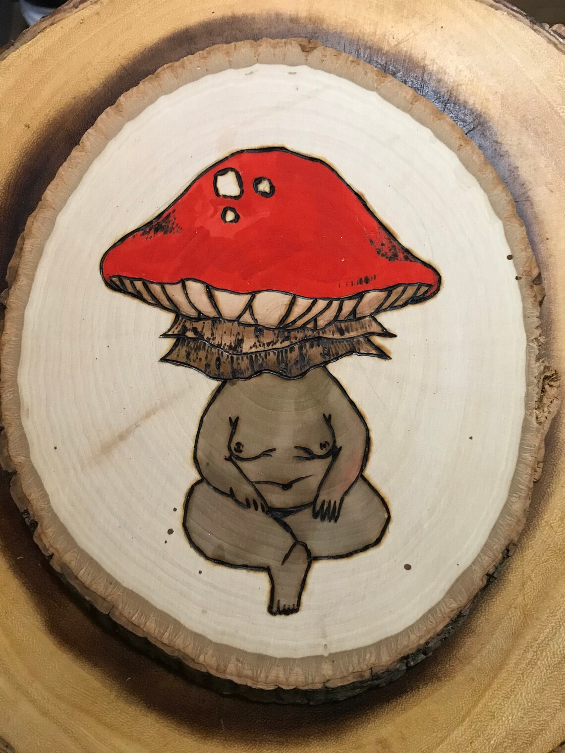 Mushroom Person Wood Burned Art Etsy