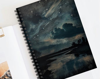 Celestial Skies Spiral Notebook - Ruled Line / Vintage Night Sky Witchy Journal / Dark Aesthetic Stationary