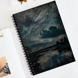 Celestial Skies Spiral Notebook - Ruled Line / Vintage Night Sky Witchy Journal / Dark Aesthetic Stationary