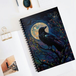 Raven Witchy Spiral Notebook / Dark Aesthetic journal gift for her / Moody Magical Spooky Decor