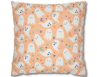 Pastel Halloween Pillows, Ghost Throw Pillow Cover for Couch or Bedroom, Cute Fall Decorative Square Accent Pillows