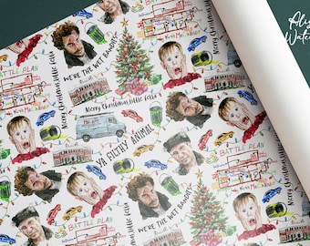 Home Alone Christmas Movie Wrapping Paper, Kevin McCallister Holiday Gift Wrap Roll or sheet, funny xmas movie quotes, Watercolor gag gift