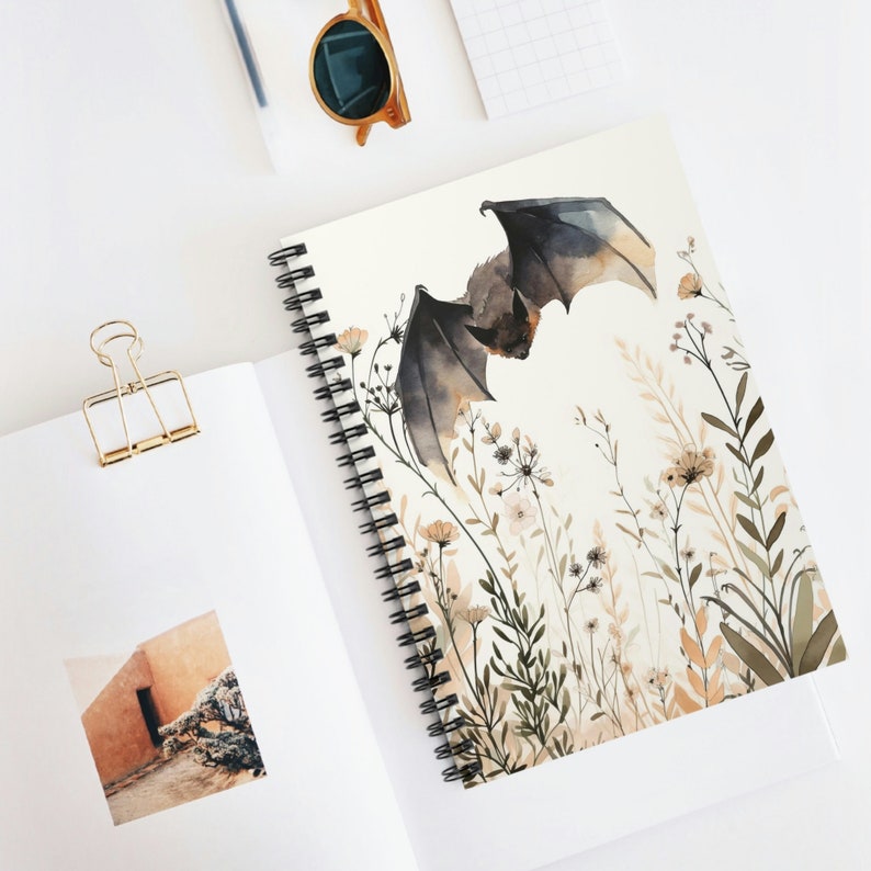 Bat Notebook Gothic Bat Notebook / Whimsigoth Black Vampire Bat and Watercolor ...