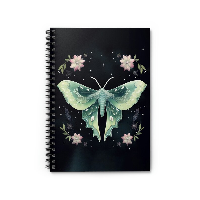 Moth Journal Luna Moth Spiral Notebook / Witchy Lined Journal / Moon Moth Magical ...