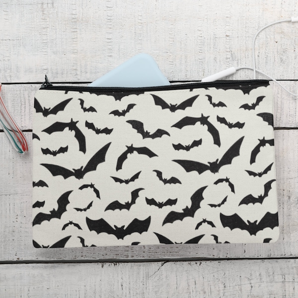 Cute Goth Makeup Bag, Black Vampire Bat Accessory Pouch, Witchy Toiletry Pouch for Travel, Art Supplies, Eclectic Cosmetic Case