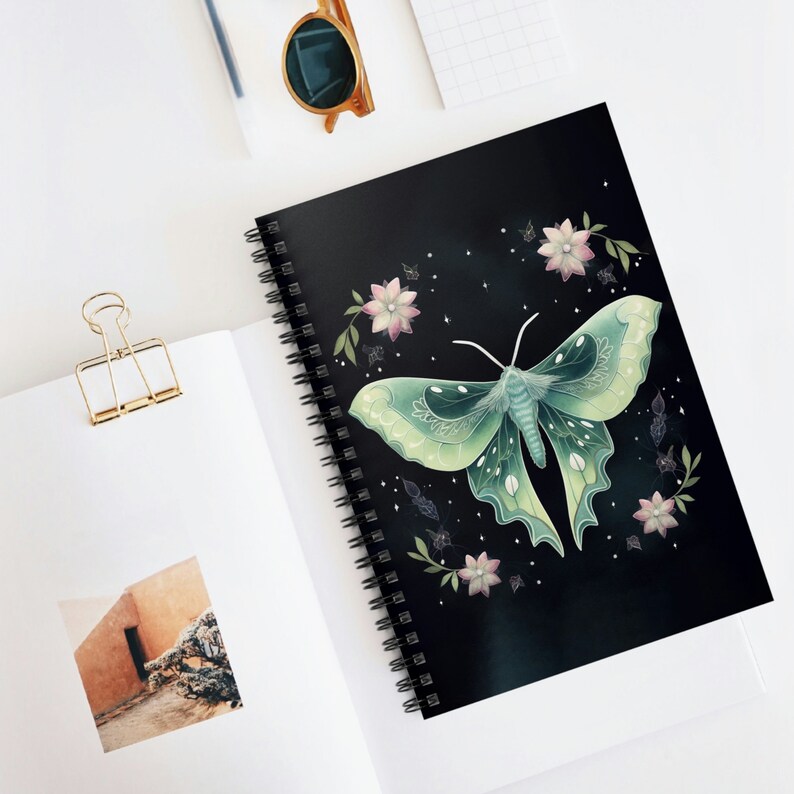 Moth Journal Luna Moth Spiral Notebook / Witchy Lined Journal / Moon Moth Magical ...