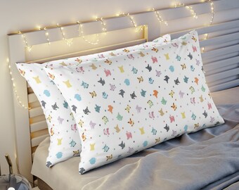 Cute Anime Pillow Case / Pixel Art Cartoon Character Pillow Sham / Nerdy Unique Gift /  Video Game Pillowcase / Gamer Anime Bedroom Decor