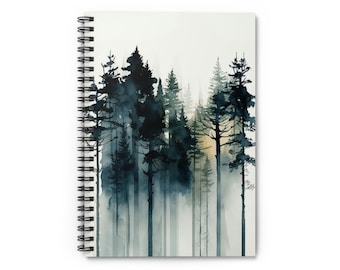 Moody Haunted Forest Notebook / Watercolor Pine trees Journal / Witchy Dark Naturalism Notepad