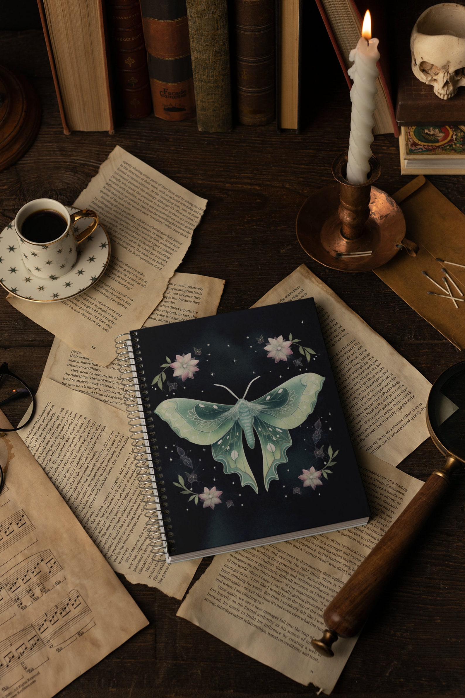 Moth Notebook Luna Moth Spiral Notebook / Witchy Lined Journal / Moon Moth Magical ...