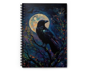 Raven Witchy Spiral Notebook / Dark Aesthetic journal gift for her / Moody Magical Spooky Decor