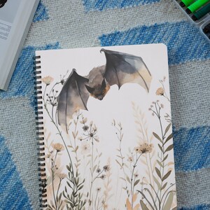 Bat Notebook Bat and Wildflowers Notebook / Cute Black Bat Spiral Notebook / Witchy ...