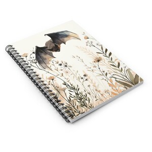 Bat Notebook Bat and Wildflowers Notebook / Cute Black Bat Spiral Notebook / Witchy ...