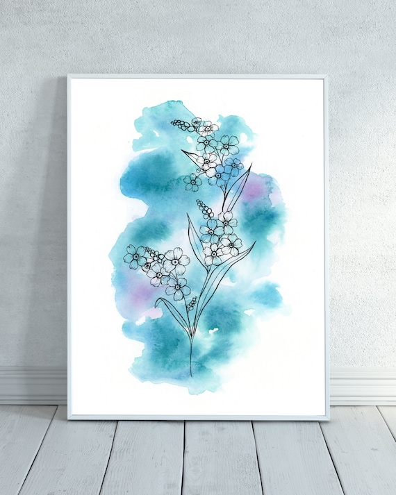 Forget Me Not Ink And Watercolor Art Print / Wildflower | Etsy