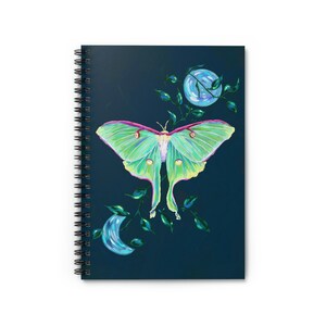 Moth Notebook Luna Moth Spiral Notebook - Ruled Line / Green Moon Moth Impasto Oil ...