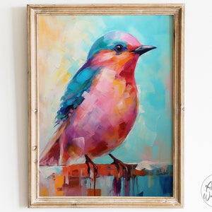 Teal and Hot Pink Bird Art / Funky Wall Art Printable / Electric Blue and Pink Bird Painting / Colorful Quirky Home Decor Gift