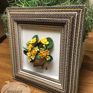 Hermosa canasta vintage de flores enmarcada de papel, cuadro de arte de pared 3D único, marco de cartón corrugado, para el día de la madre
