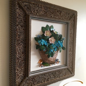 Hermosa canasta vintage de flores enmarcada de papel, cuadro de arte de pared 3D único, marco de cartón corrugado, regalo para mamá, para el día de la madre