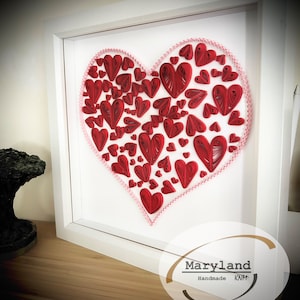 Heart with Hearts, Red Heart, Quilling Paper Art, Wall Art, Home décor, Love, Gift, Anniversary, Handmade,For mother&#39;s day gift