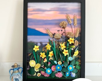 Narcissus Spring Flowers, Unique 3D Quilling Paper Art, paper quilling flowers, wall decor, quilling picture, quilling art, handmade,