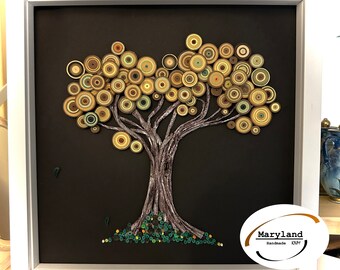 Handmade Recycled Paper Quilling Art, Tree of Life Shadowbox
