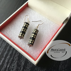 Boho paper jewellery, quilling paper rolled earrings, recycled paper, black and white,