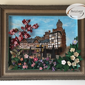 El Viejo Wellington, pintura acrílica original, flores acolchadas, arte de pared único en 3D, imagen, marco de cartón corrugado, arte de pared de acolchado