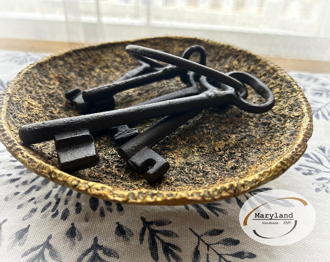Paper Mache Bowls, Black-Brown-Gold Textured, Antique style,Decorative Shallow Vessel, Wabi Sabi Style,Trinket Dish  Handmade,Recycled Paper