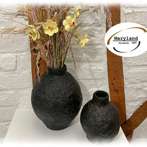 Paper Mache Vase Set,Handmade, Home Decor for Dried Flowers,Unique Lightweight Vessels,Antique style, Wabi-sabi imperfect beauty