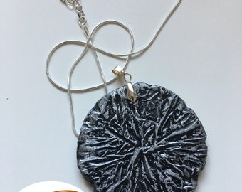 Paper jewellery, paper stone, antique silver colour pendant, unique necklace, 100% handmade, recycled paper