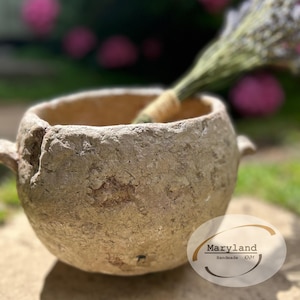 Vintage Round Papier-mâché bowl,Beige Color, Wabi Sabi,Handmade, Home Decor for Dried Flowers,Unique Lightweight Vessel,Antique style