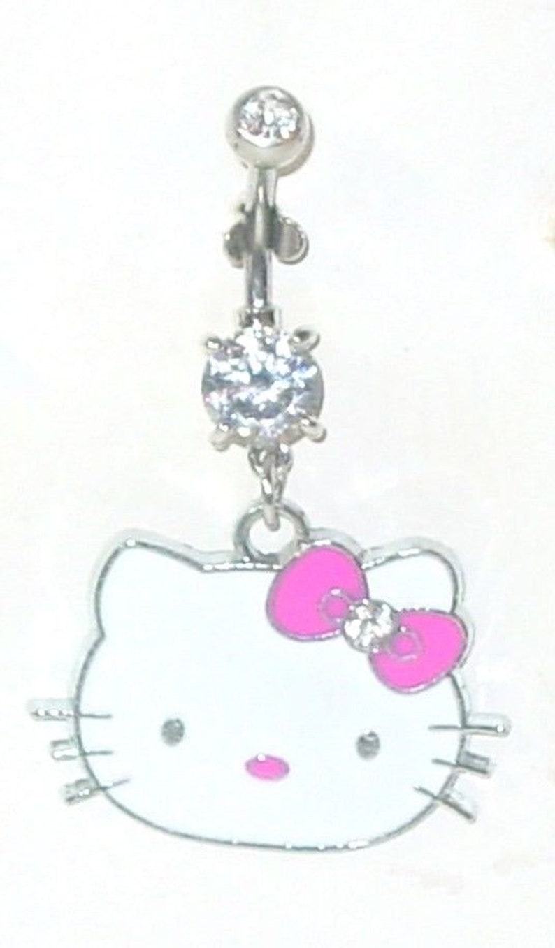 Kitty with Pink Bow and Nose belly ring navel ring 316l 14g Surgical Steel