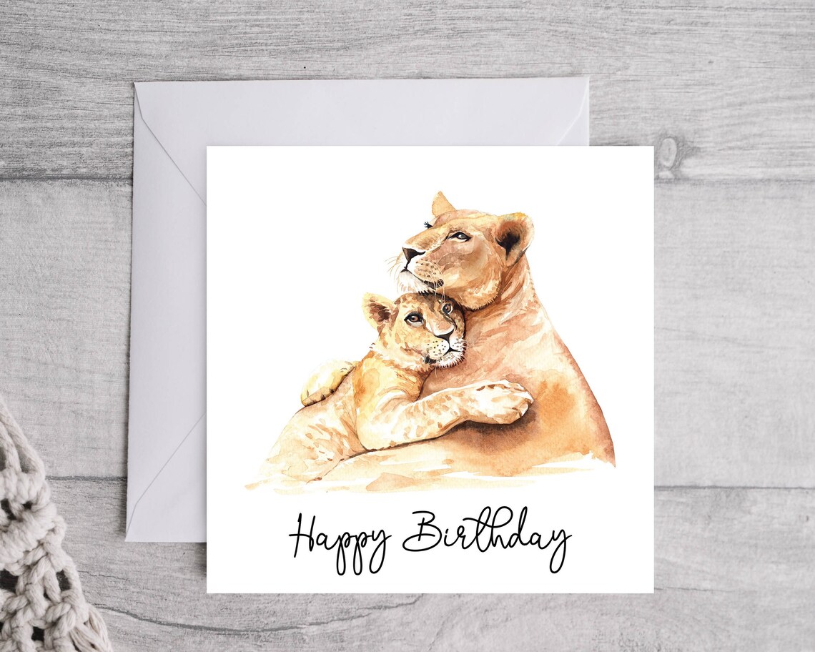 Süße Löwe Tier Geburtstag Tag Grußkarte. Erwachsene und Baby Etsy