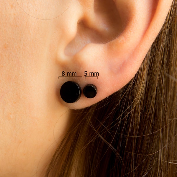 Round Unisex Earrings Stainless Steel, Unisex Stud Earrings, Unisex Piercing, Black Stud earrings, Black Earrings, Circle Stud Earring