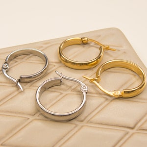 Flat Hoop Earrings, Gold Hoop Earrings, Chubby mini Hoop Earrings, Stainless Steel, Water and Tarnish resistant Earrings,Thick hoop earrings